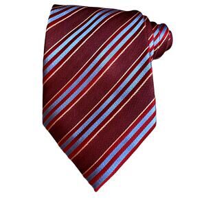 Henry Jacobson Silk Tie Classic Maroon Blue Stripe